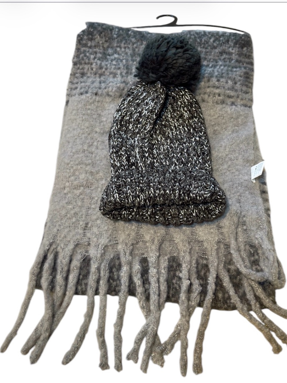 Chunky Gray Ombre Scarf and Hat Set